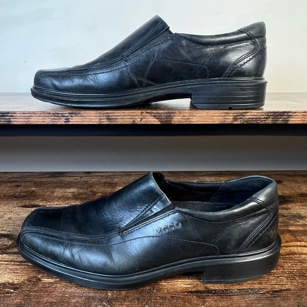 Ecco Leather Loafer Slip On Black Business Casual Dress Shoes Men's 41‎ US 7/7.5